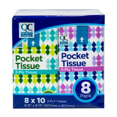 3 Pack Quality Choice Tissue Pocket Packs 3-Ply White 8 Packets (Best Quality Toilet Paper)