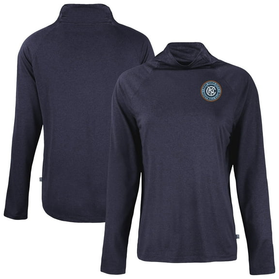 Women's-Cutter & Buck  Navy New York City FC Coastline Epic Comfort Eco Recycled Funnel-Neck Top