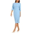 thumbnail image 5 of INSPIRE CHIC Women's Sheath Dress Boat Neck 3/4 Sleeves Split Hem Wear-to-Work Midi Dresses L Sky Blue, 5 of 7