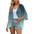 thumbnail image 5 of bbyeadc Women's Chiffon Cardigans 3/4 Sleeve Lightweight Cardigans Open Front Shrug Cardigan American Flag Print Dressy Casual Boho Thin Cardigans, Light Blue 2XL, 5 of 6