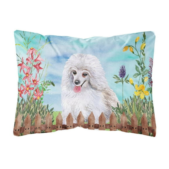 Carolines Treasures CK1245PW1216 Medium White Poodle Spring Canvas Fabric Decorative Pillow  12H x16W multicolor
