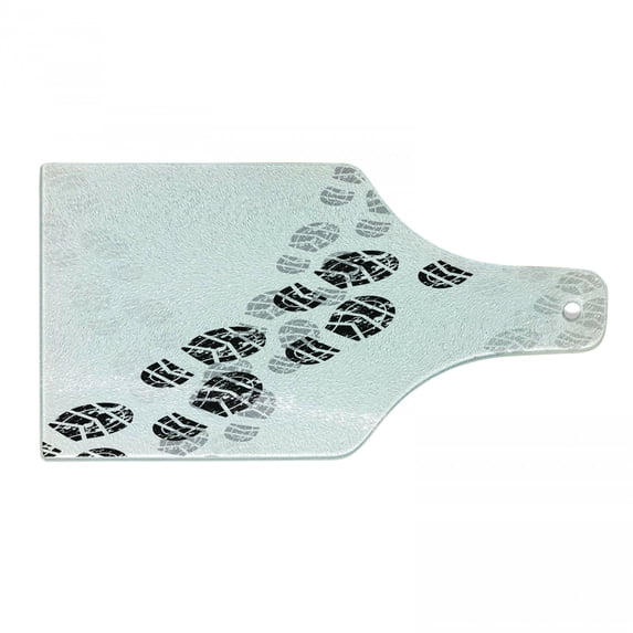 Running Cutting Board, Grunge Theme of Shoe Prints Pattern in Greyscale Tones, Decorative Tempered Glass Cutting and Serving Board, in 3 Sizes, by Ambesonne