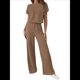 thumbnail image 2 of Traje Informal de Dos Piezas para Mujer, para Viajes y Vacaciones de Verano, con Corta y Pantalones Anchos. Café M, 2 of 7