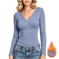 thumbnail image 2 of Yuanlook Women's Solid Long Sleeve Bodysuit Shirts, V Neck Slim Casual Basic Tops for Short Day Trip S-XXL Tops, 2 of 8