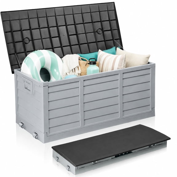 Ktaxon Collapsible 75gal Outdoor Garden Plastic Storage Deck Box Easy Set Up,Space Saving,New Generation of Upgraded Storage Container,Black