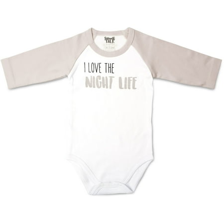 UPC: 0664843690493 | Pavilion – I Love The Night Life 3/4 Sleeve Light Gray Baby Bodysuit 6-12 Months