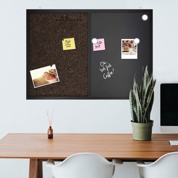 Combination Chalk and Cork Board - 24 x 36 in Magnetic Chalkboard Combo Framed Bulletin Board for Wall - Includes Chalk, Push Pins, Magnets