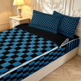 thumbnail image 3 of Manfei Retro Grid Zipper Full Size Comforter Sets with Fitted Sheet and 2 Pillowcases,Vintage Stripes Zipper Bedding Set,Blue Black,Black Reversible,4pcs, 3 of 8