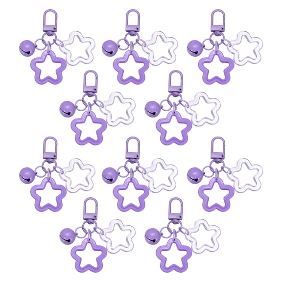 Uxcell 10Pcs Star Keychain, Cute Keychain Charms Bulk Stars Bell Bag Charms Key Ring for Women Leather Handbags, Purple