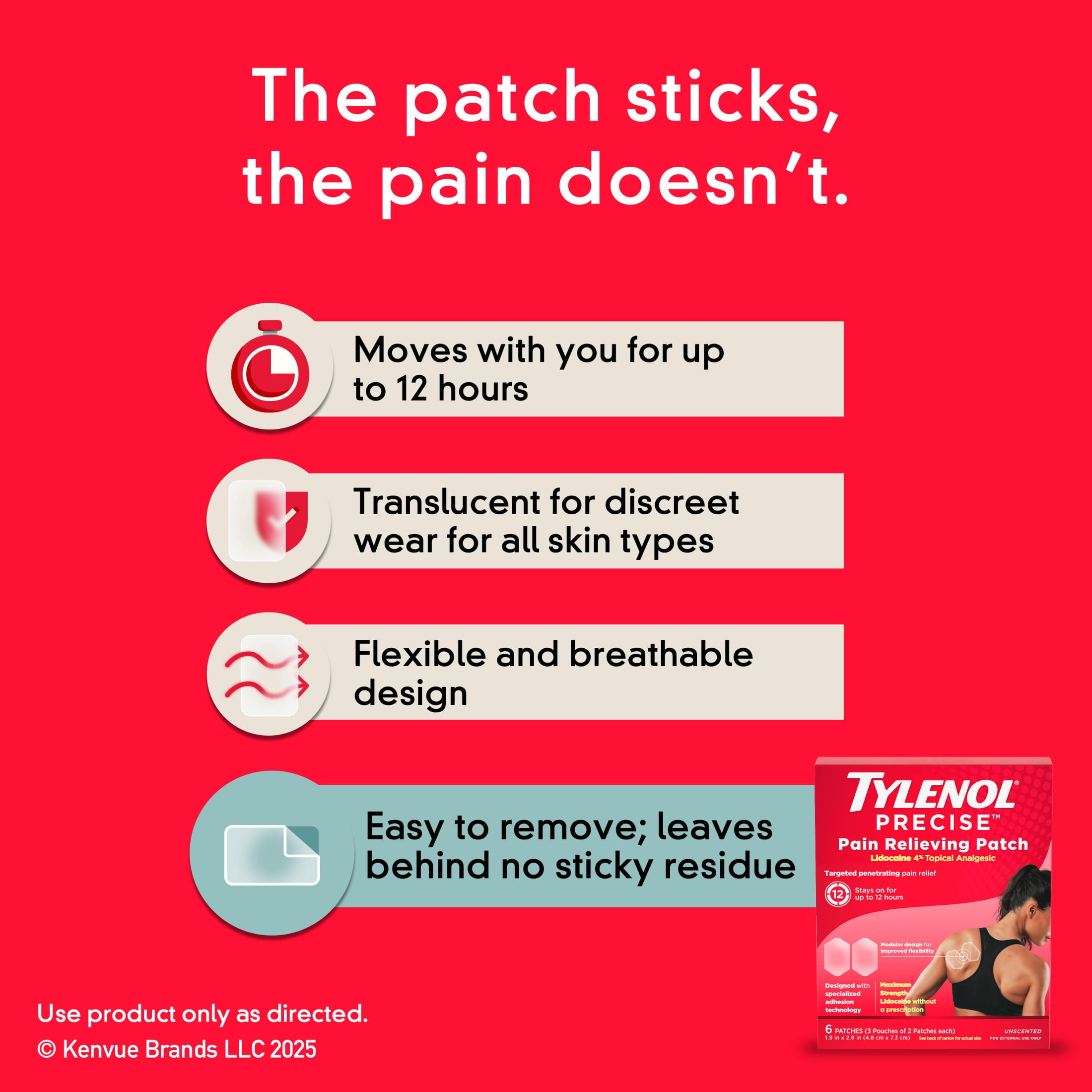 Tylenol Precise Pain Relief Patches, Max OTC Strength Lidocaine, 3 x 2 Count