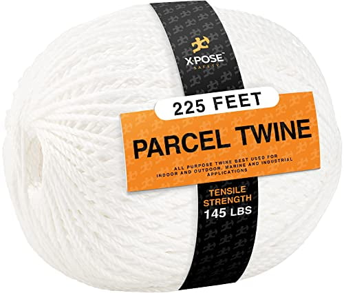 Parcel Twine - Polyester Cord Twine String 225' - Extra Strong Thick White String Spool - Ties Easily and Securely- Packaging Rope, Lacing Cord, Braided Line for Craft Supplies and Packing