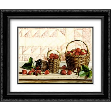 Strawberry Time 2x Matted 18x15 Black Ornate Framed Art Print by Pauline Eble Campanelli