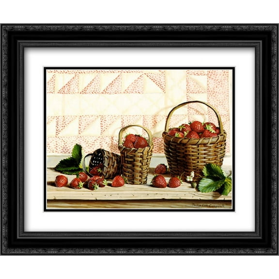 Strawberry Time 2x Matted 18x15 Black Ornate Framed Art Print by Pauline Eble Campanelli