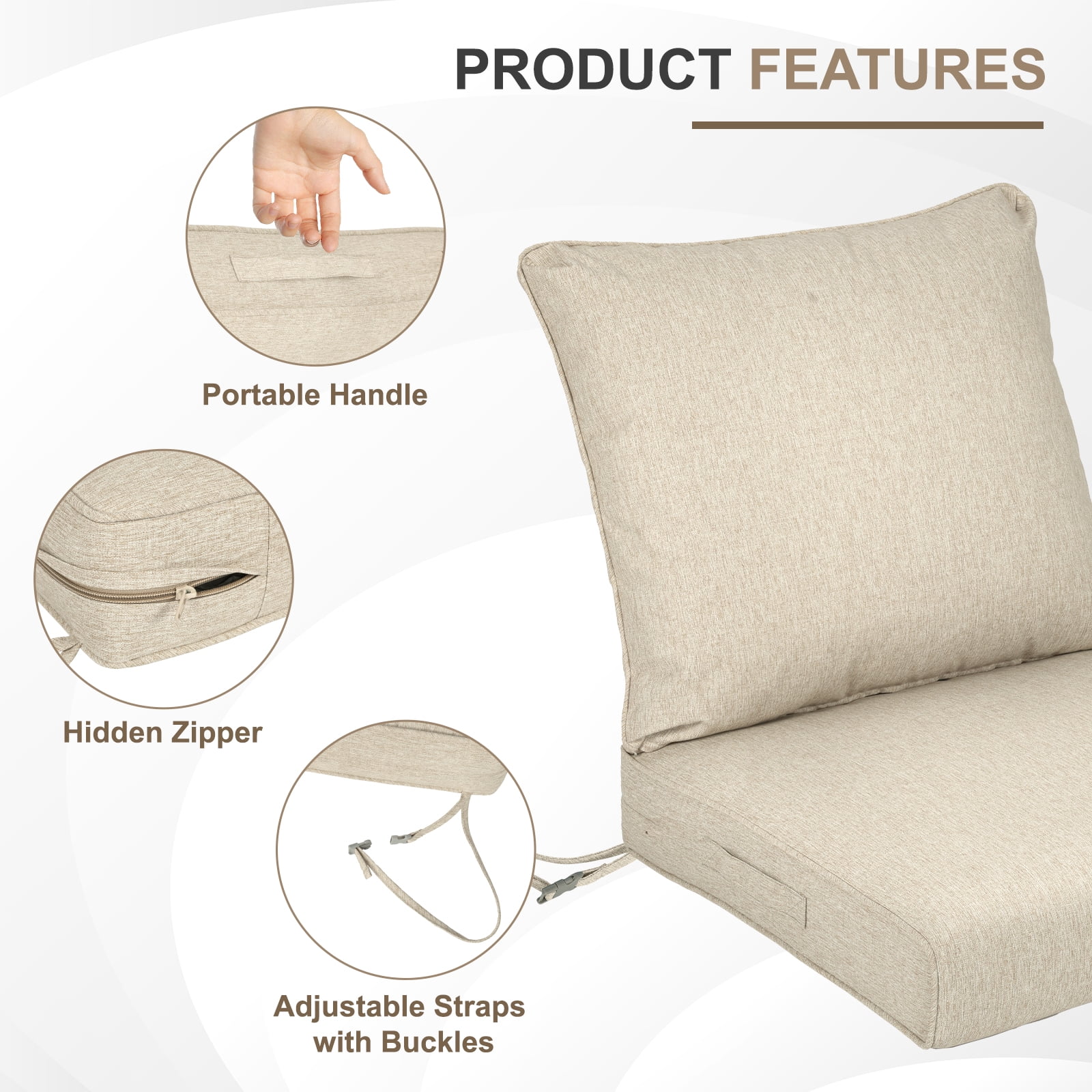 BPS 24x24 Inch Outdoor Deep Seat Patio Cushion Set, Water Repellant & Fade Resistant, Brown