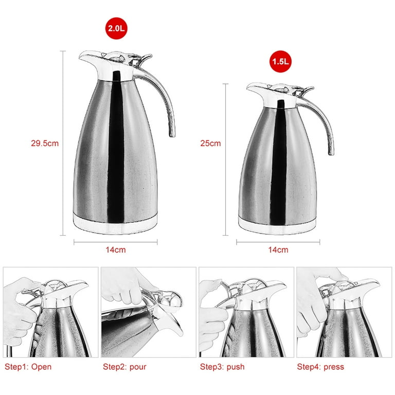 1.5L 2L Thermos Flask Tea Coffee Stainless Steel Hot Cold Insulated Vacuum  Jug