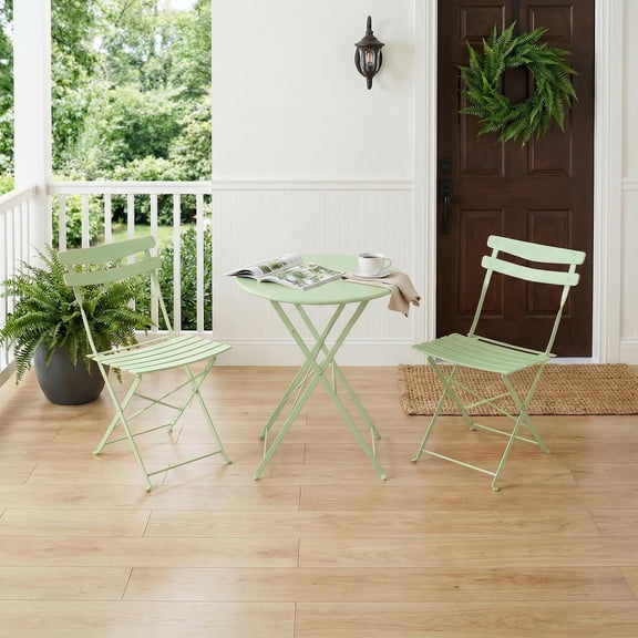 Memoryfield 3-Piece Patio Folding Bistro Set for 2, Metal Bistro Table and Chairs, for Balcony, Patio, Yard, Garden, Green
