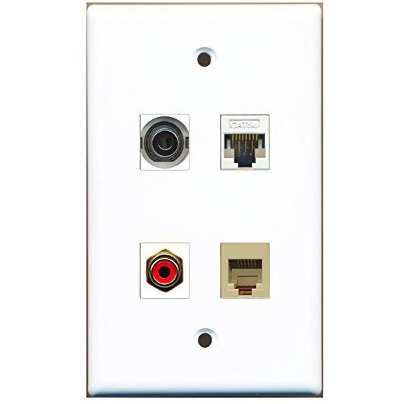 RiteAV - 1 Port RCA Red 1 Port Phone RJ11 RJ12 Beige 1 Port 3.5mm 1 Port Cat5e Ethernet White Wall Plate