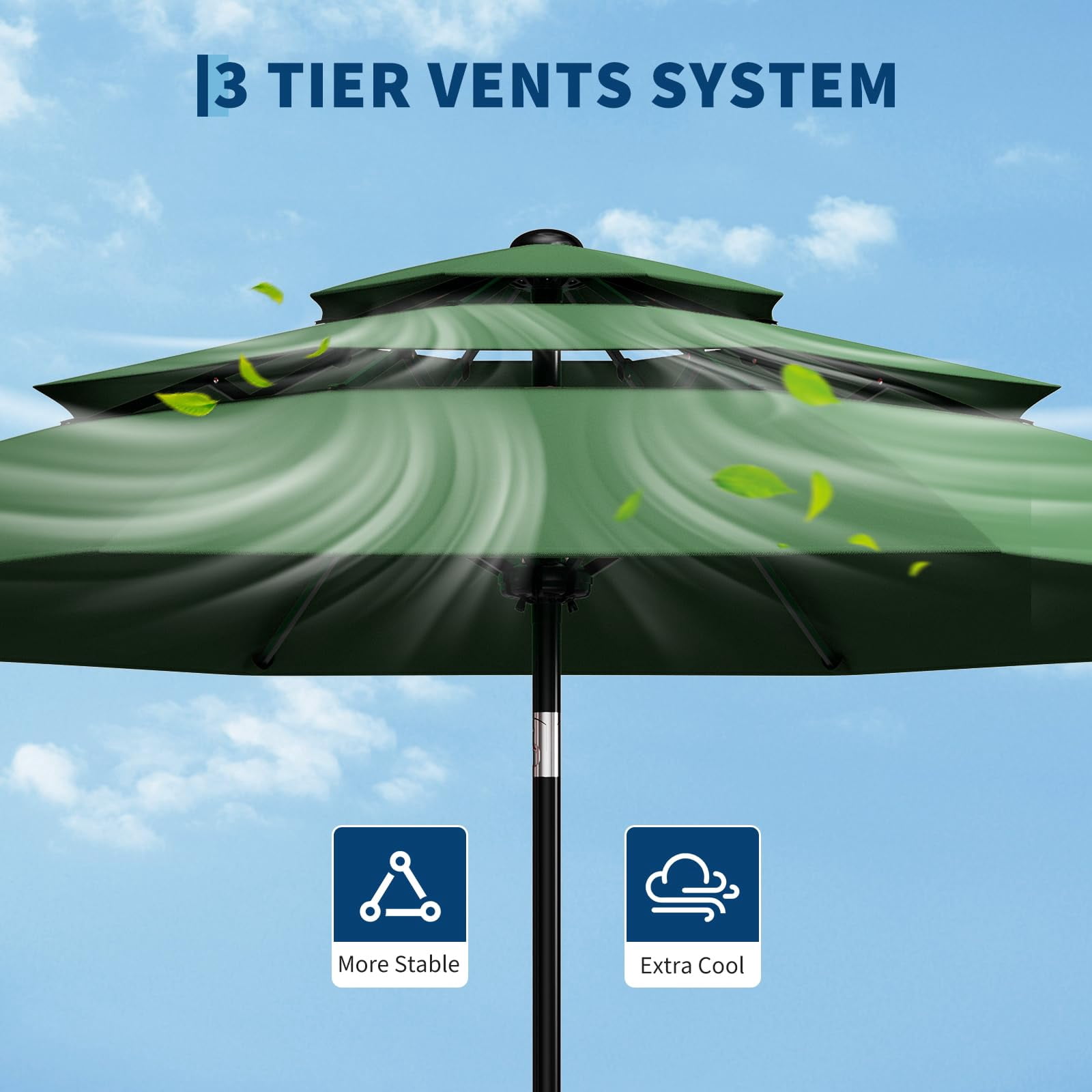 QinaQin Vented Patio Umbrella,8 Sturdy Ribs,Easy Crank & Tilt,Outdoor Market Table Parasol,Dark Green