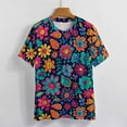 thumbnail image 3 of Nostalgic Vintage Floral Womens Tops Women's Fashion Casual Short Sleeve Flower Print Round Neck Pullover Top Blouse, 3 of 6