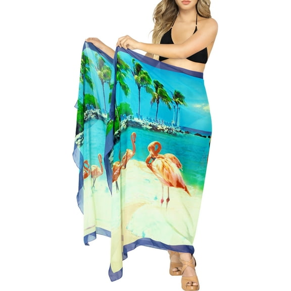 HAPPY BAY Women's Beachwear Summer Bikini Wraps Beach Wrap Coverups Sarong Skirt Swim Cover up Swimwear Coverups for Women One Size Ocean, Flamingo Beach