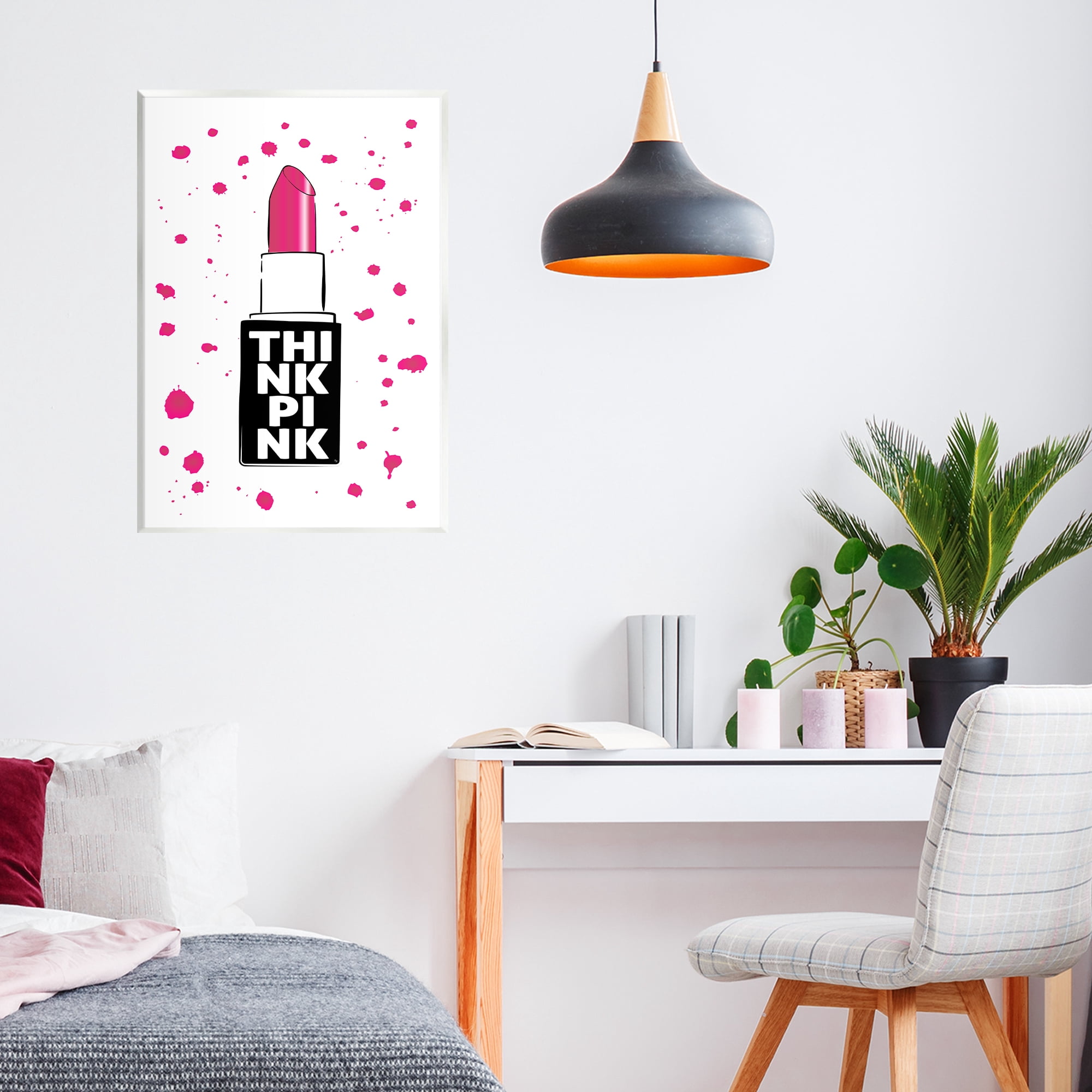 Stupell Industries Think Pink Lipstick Wall Plaque Art, design by Martina Pavlova