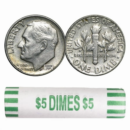 90% Silver Roosevelt Dimes - 50-Coin Roll Avg Circ