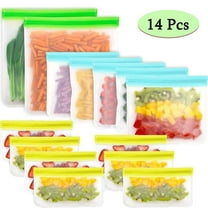 SPOKKI 14 Pack Reusable Food Storage Bags, Colorful BPA Free Freezer Silicone Sandwich Bags for Marinate Meat Fruit Cereal