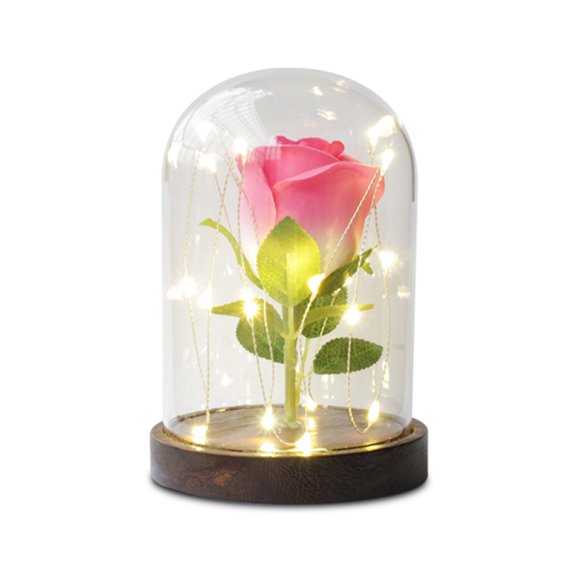 RisingPro Rose Beauty LED Light Up Light Enchanted Flower Glass Dome Wedding Party Gift