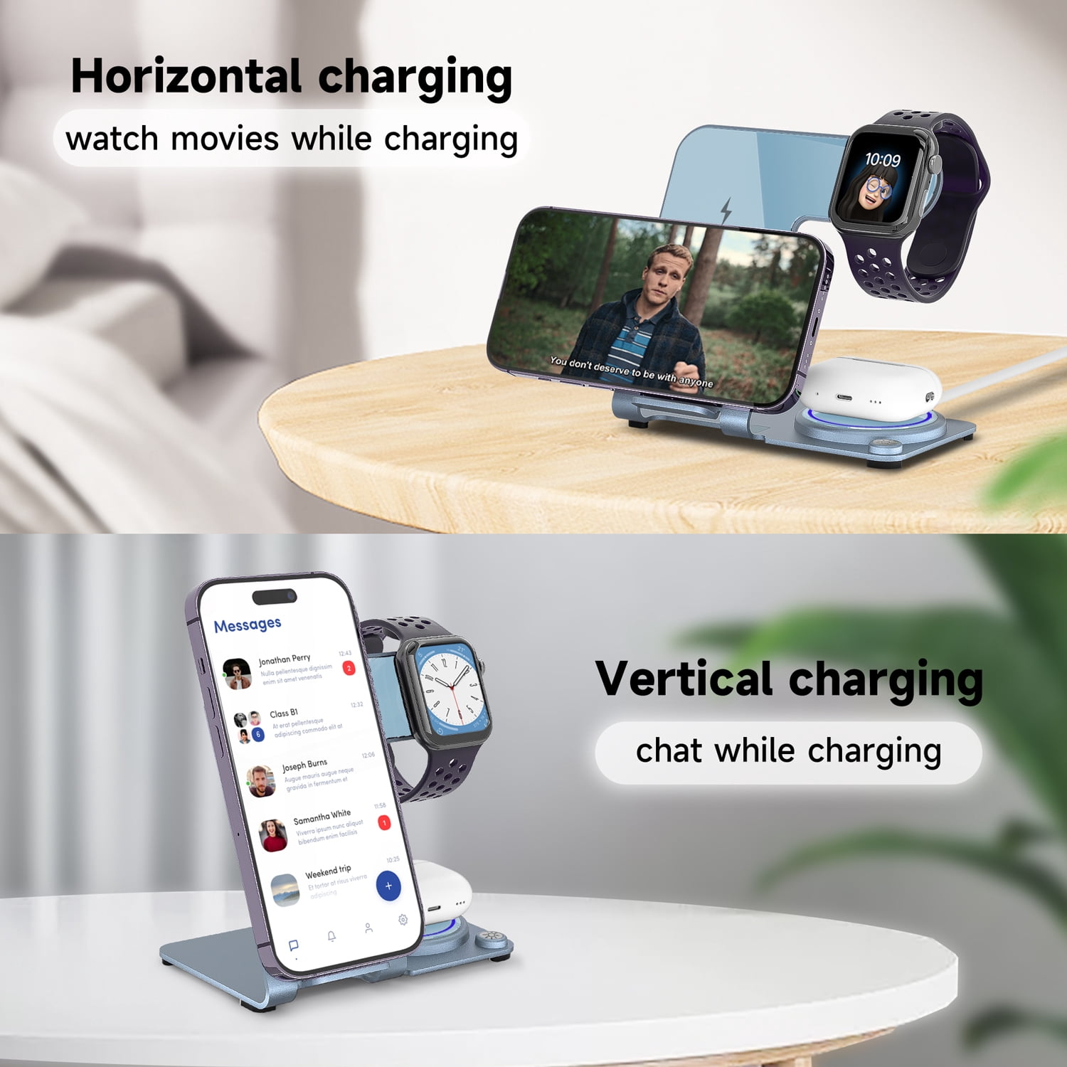 Wireless Charger, Aluminum Alloy 3 in 1 Wireless Charging Station for Apple iPhone/iWatch/Airpods,iPhone 14,13,12,11 (Pro, ProMax)/XS/XR/XS/X/8(Plus),iWatch8/7/6/SE/5/4/3/2,AirPods 3/2/pro