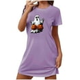 thumbnail image 3 of Womens Halloween Shirt Dresses Short Sleeve Crew Neck Halloween Skeleton Pumpkin Printed Loose Dresses, 3 of 3