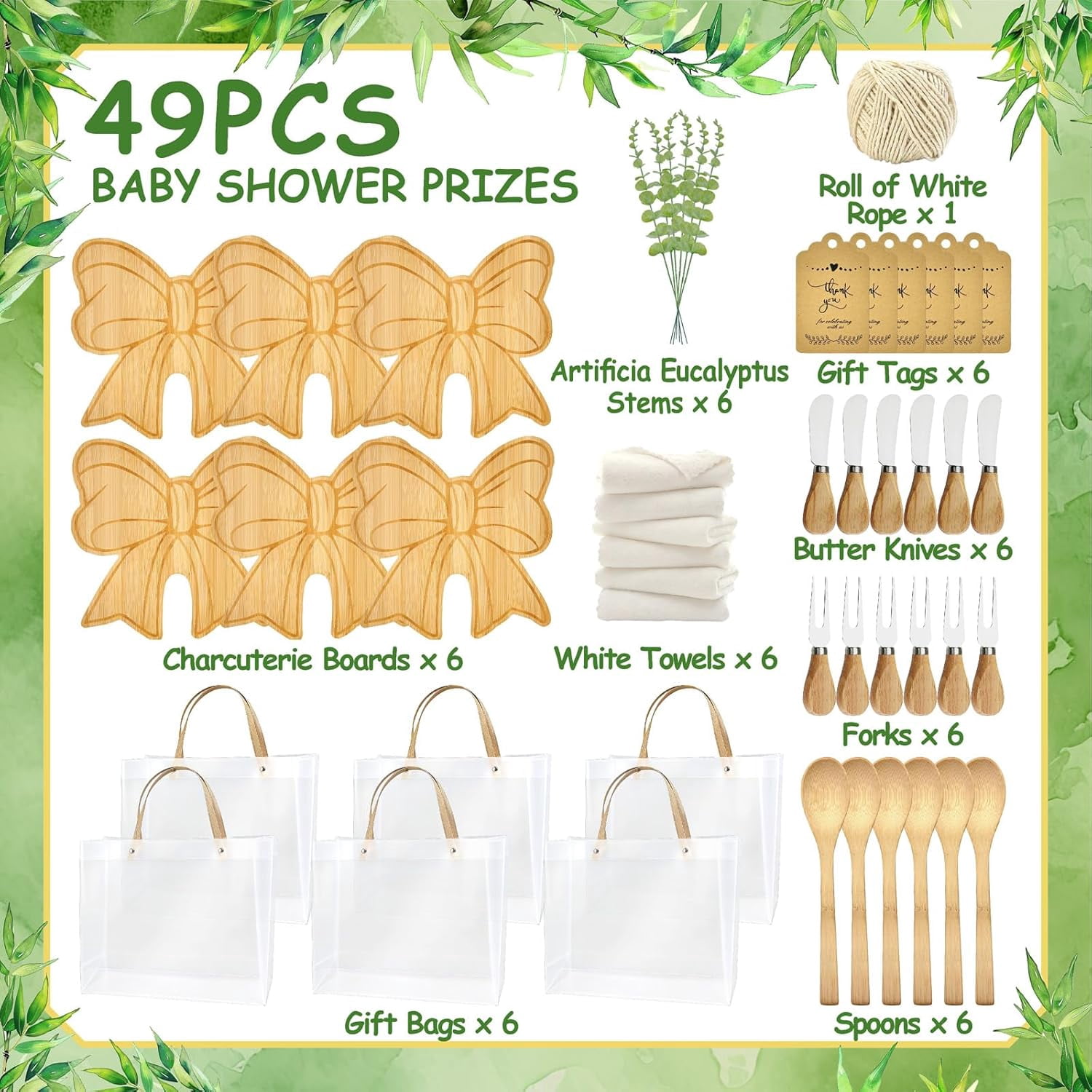 49 Pcs Bow Party Decorations Gifts Set Bows or Boots Gender Reveal Favors for Guest 6 Sets Bowtie Cheese Board with Knives and Fork Baby Shower Prizes for Game Birthday Wedding Bridal Shower Supplies
