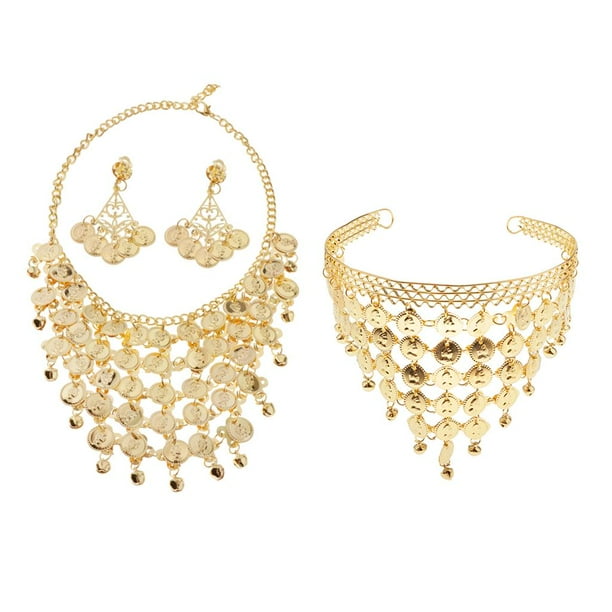Traje de danza del vientre Moneda Banda para el cabello Borla Diadema Collar Colgante Conjuntos con monedas de or mujeres Macarena Joyería gitana para danza del vientre