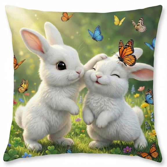 Kumdkd Easter Rabbits Pillowcase 17.71x17.71in, Short Lint Soft Pillow Cover for Sofa, Bedroom, Holiday Home Decor and Couch Cushion