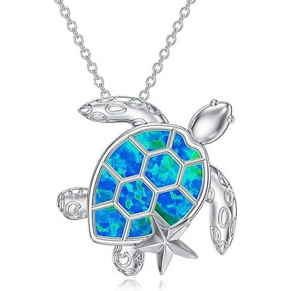 CACA LADY Sea Turtle Necklaces for Women 925 Sterling Silver Blue Opal Pendant Necklaces Starfish Necklace Turtle Jewelry for Women Sea Turtle Gifts Christmas
