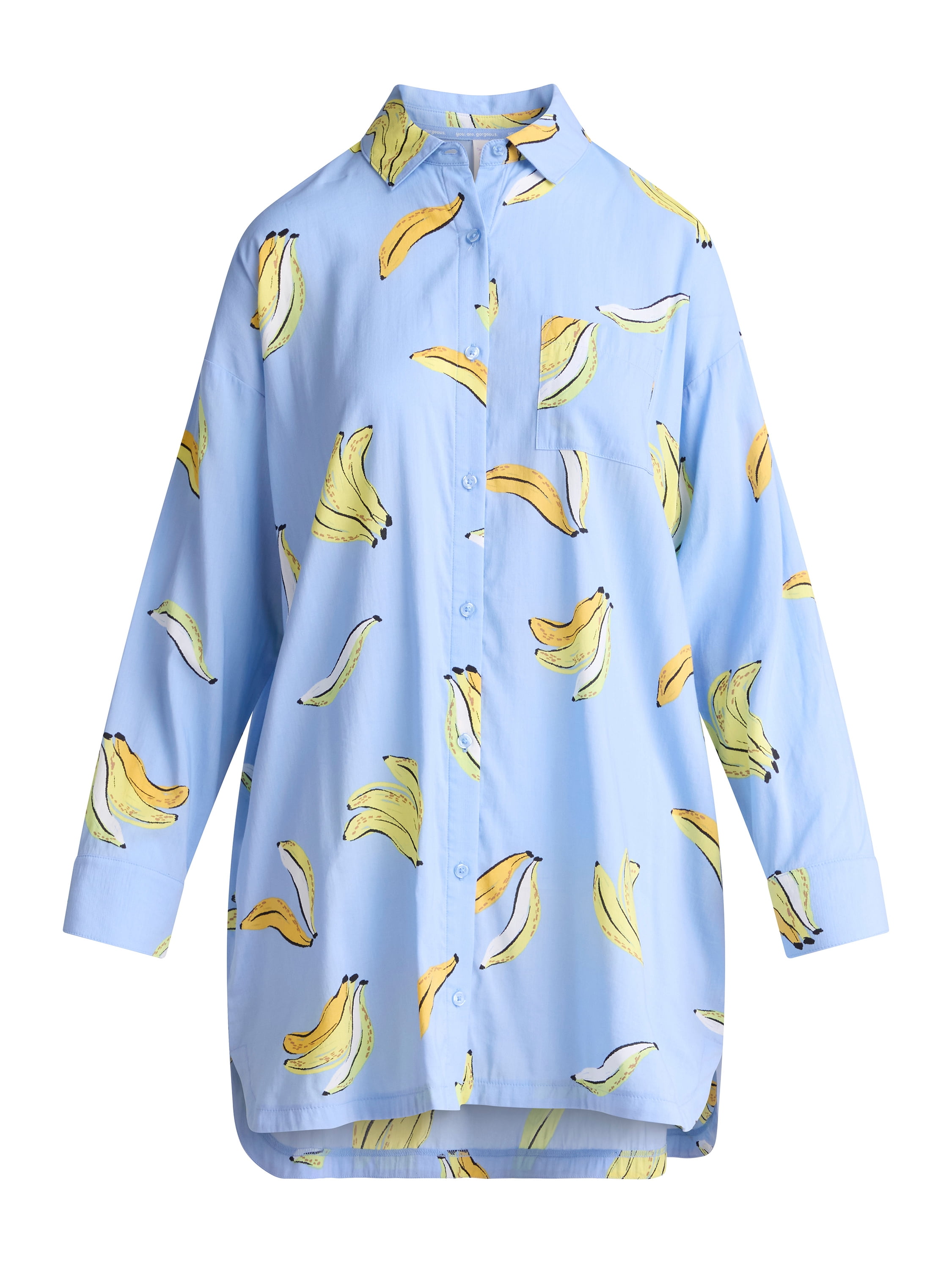 Joyspun Women’s Woven Long Sleeve Button Front Sleepshirt, Sizes XS-3X