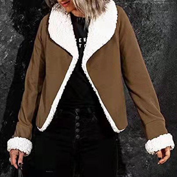 Pntutb Mujer Otoño/Invierno Color Sólido Cardigan Felpa Solapa Abrigo tops Rollbacks Pntutb Pntutb-4113