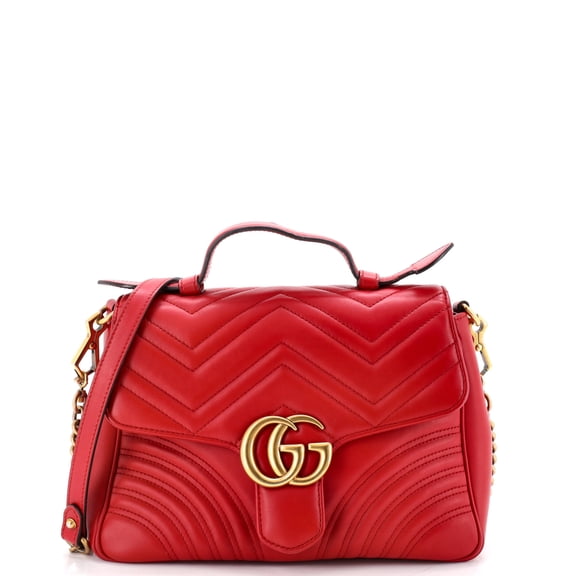 Pre-Owned GG Marmont Top Handle Flap Bag Matelasse Leather Small By Rebag