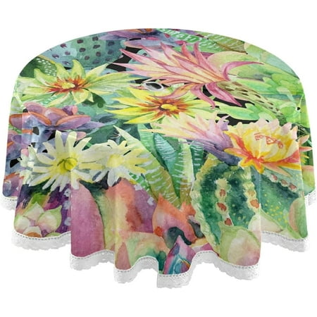 

Hyjoy Outdoor Tablecloth 60 Inch Watercolor Blooming Cactus Waterproof Round Tablecloth with Umbrella Hole and Zipper for Backyard Party BBQ Decor