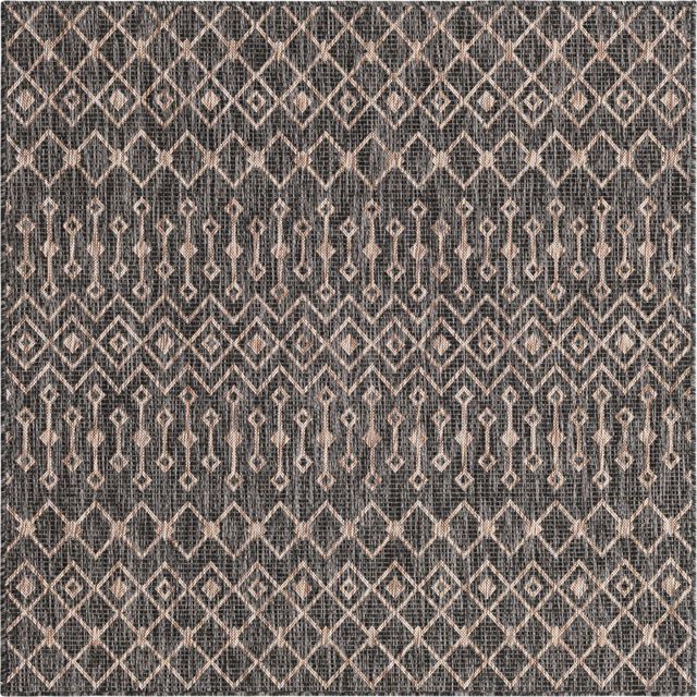 Unique Loom Outdoor Trellis Geometric Rug 5' 3 x 5' 3 Square Charcoal Gray/Beige