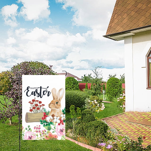 Kbndieu Happy Easter Bunny Flags Easter Garden Sign 12X18 Inch Spring Garden Outdoor Sign Personalized Easter Decorations Double Sided Easter Yard Decoration Gift Easter Decorations