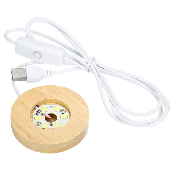 Uxcell Round Wooden 2.56" White Light Display Base Stand LED Light Wood Color