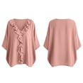 thumbnail image 3 of Setooff Solid Ruffle V Neck Loose Womens Tops, Lightweight Cotton Linen Blend 3/4 Length Sleeve Casual Trendy Womens Shirts, 3 of 7