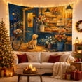 thumbnail image 3 of Golden Dog at European Bakery Shopfront with Cobblestones and Flowers, Nostalgic Vintage for Art Lovers, Warm Wall Art Decor, Housewarming Gift Tapestry Wall Hanging for Living Room and Bedroom, 3 of 7