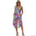 thumbnail image 4 of HELLHERO Psychedelic Floral Print Casual Midi Dress, Pleated Sleeveless Sundress Side Pockets Round Neck Asymmetric Hem Midi Dress, 4 of 8