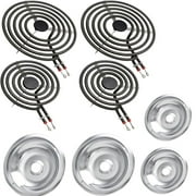 MP22YA Electric Range Burner Element Set & W10290350 W10290353 4 Pack Silver Drip Pans for Whirlpool Electric Range Stove (2 Pcs MP15YA 6" & 2 Pcs MP21YA 8")
