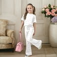 thumbnail image 4 of Teen Girls Two Piece Outfits Short Sleeve Bow T-Shirt Top and Flared Pants Set Girls Summer Clothes Back to School Outfits for Girls 12-13 Years, 4 of 5