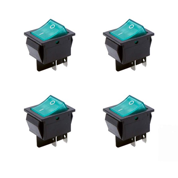 Treedix 4PCS KCD4 Square Rocker Switch with Light 4Pin ON/Off 2-Position DPST Rocker Boat Switch 16A/20A AC 250V/125V for Car, Motorcycle (Green)
