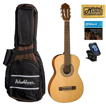 Oscar Schmidt OCHS Youth 1/2 Size Spruce Natural Classical Guitar Bundle W/ Gigbag, OCHS BAGPACK