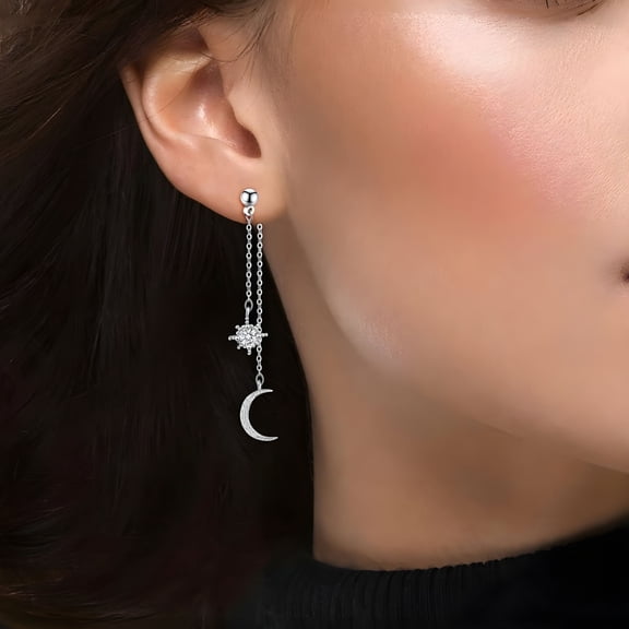 DESIGNICE 2026 New Moon and Star Dangle Earrings for Women – Crescent Drop Earrings with Sparkling Cubic Zirconia for Party,Evening,Daily Wear Celestial Jewelry Night Sky
