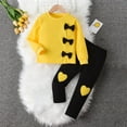 thumbnail image 2 of fatyb 4-9T Girls Clothes Set Long Sleeve Round Neck Sweatshirt with Bow Heart Pants Kids 2 Piece Outfits, 2 of 7